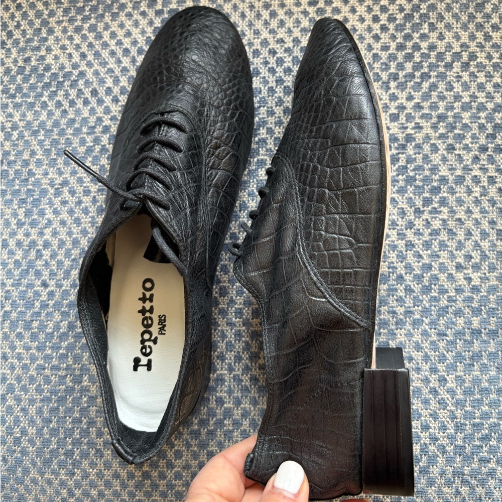 Repetto Zizi Black Crocodile embossed Oxford 38